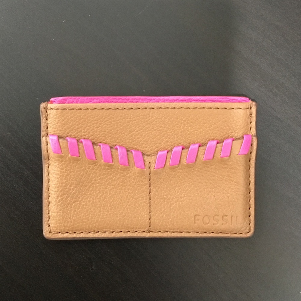 Fossil Slim Card Case Leather - Brown Pink